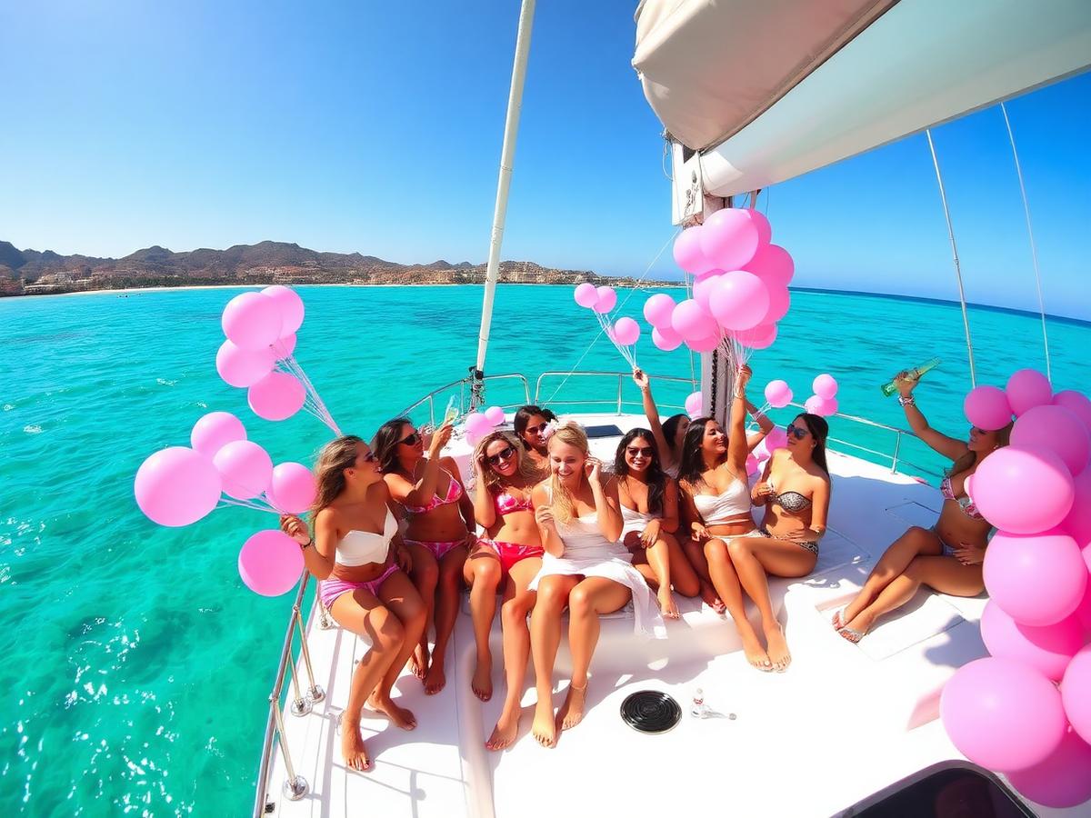 Party catamaran off Marbella with hen party guests
